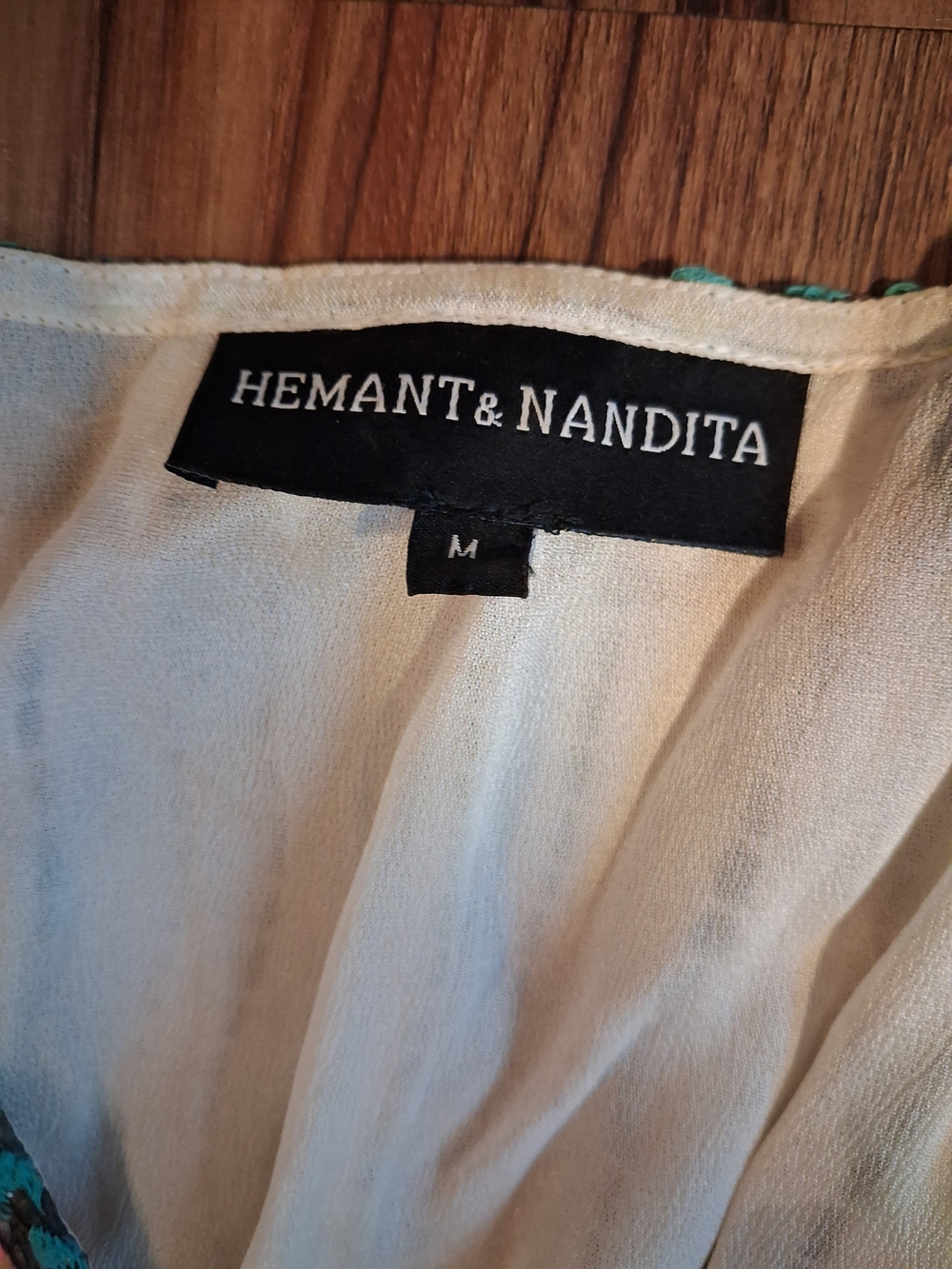 HEMANT & NANDITA Cream Boho Tiered V‑Neck Maxi Dress with Multicolor Trim - Picture 3 of 4